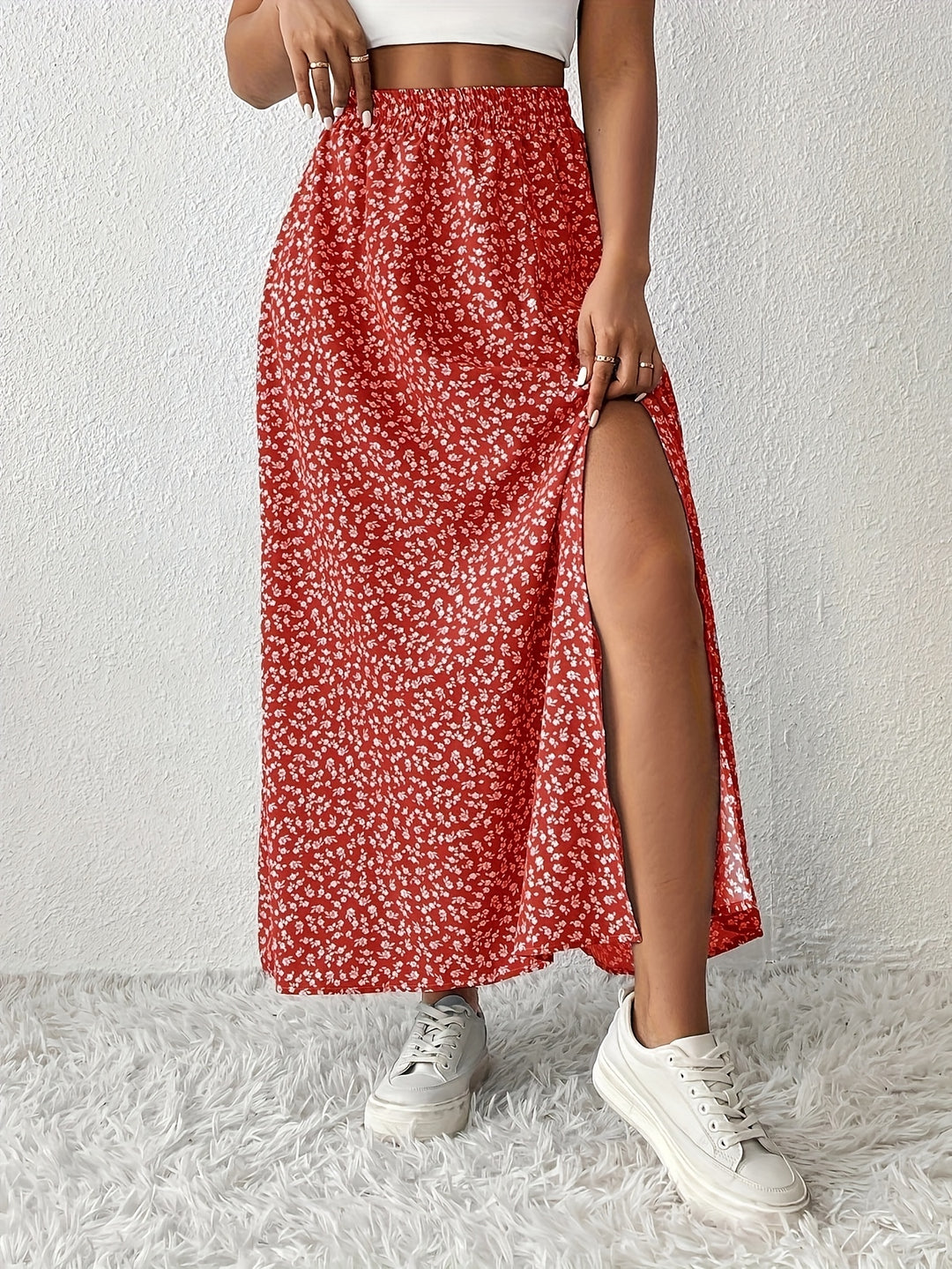 Kirsten | Dame Maxinederdel Med Blomsterprint Og Slids