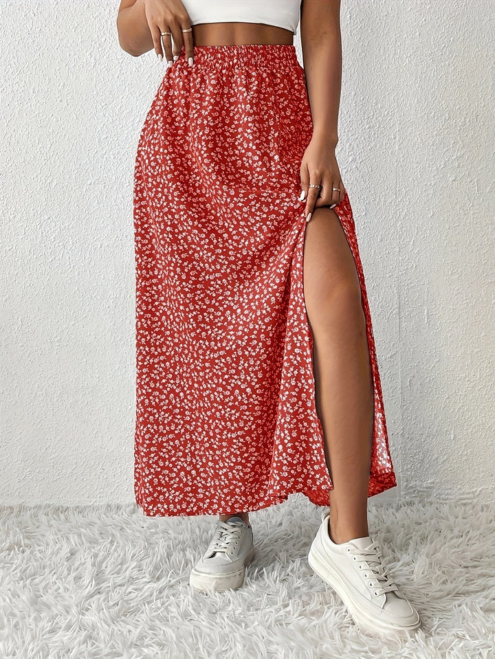 Kirsten | Dame Maxinederdel Med Blomsterprint Og Slids