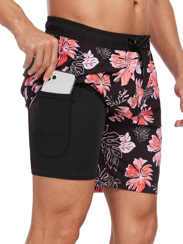 Bjarne | Herre Badeshorts Sommer Print Snøre Elastik Lommer
