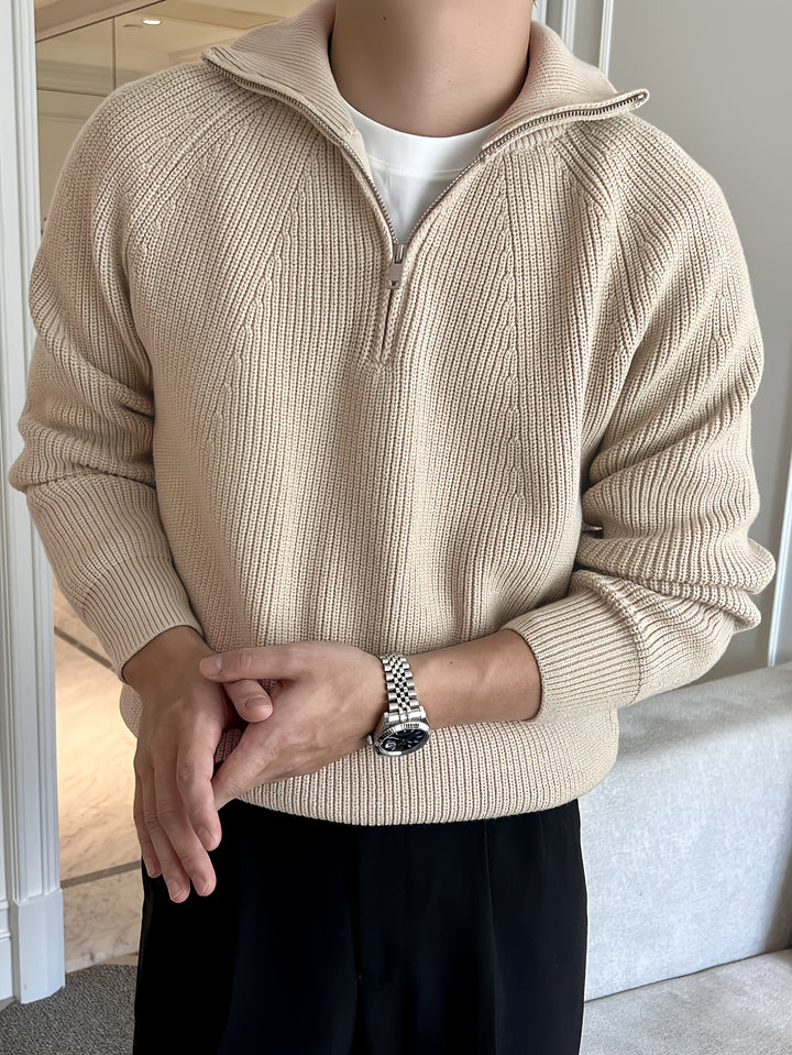 Henrik | Herre Strikket Quarter Zip Sweater Med Raglanærmer