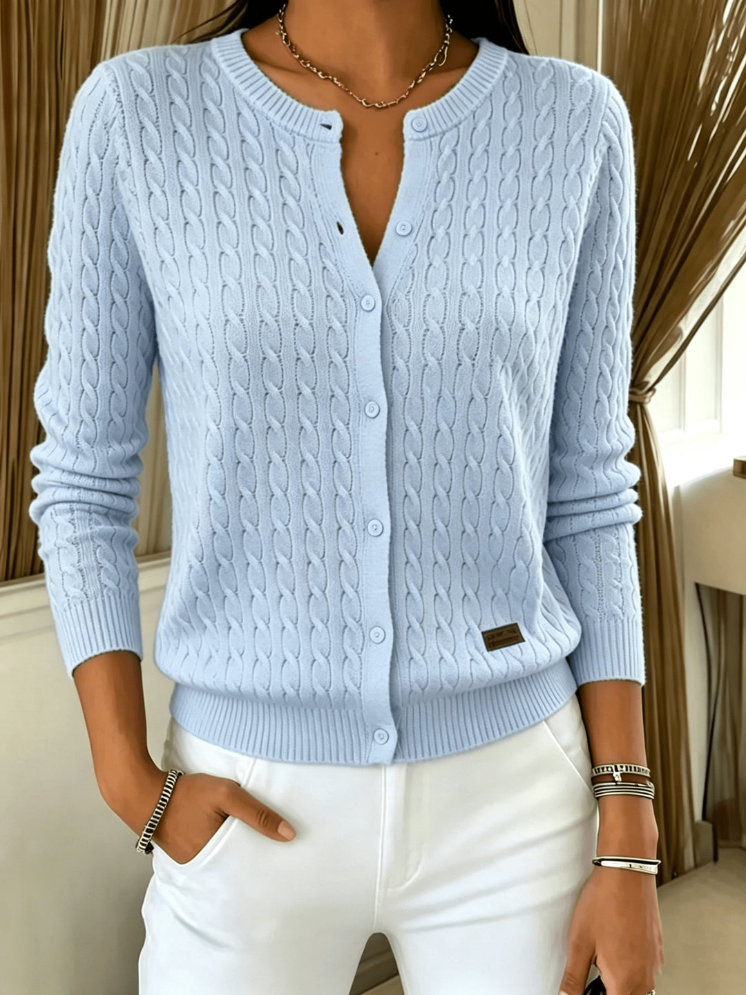 Hanne | Dame Strikket Cardigan Med Snoninger Og Knapper