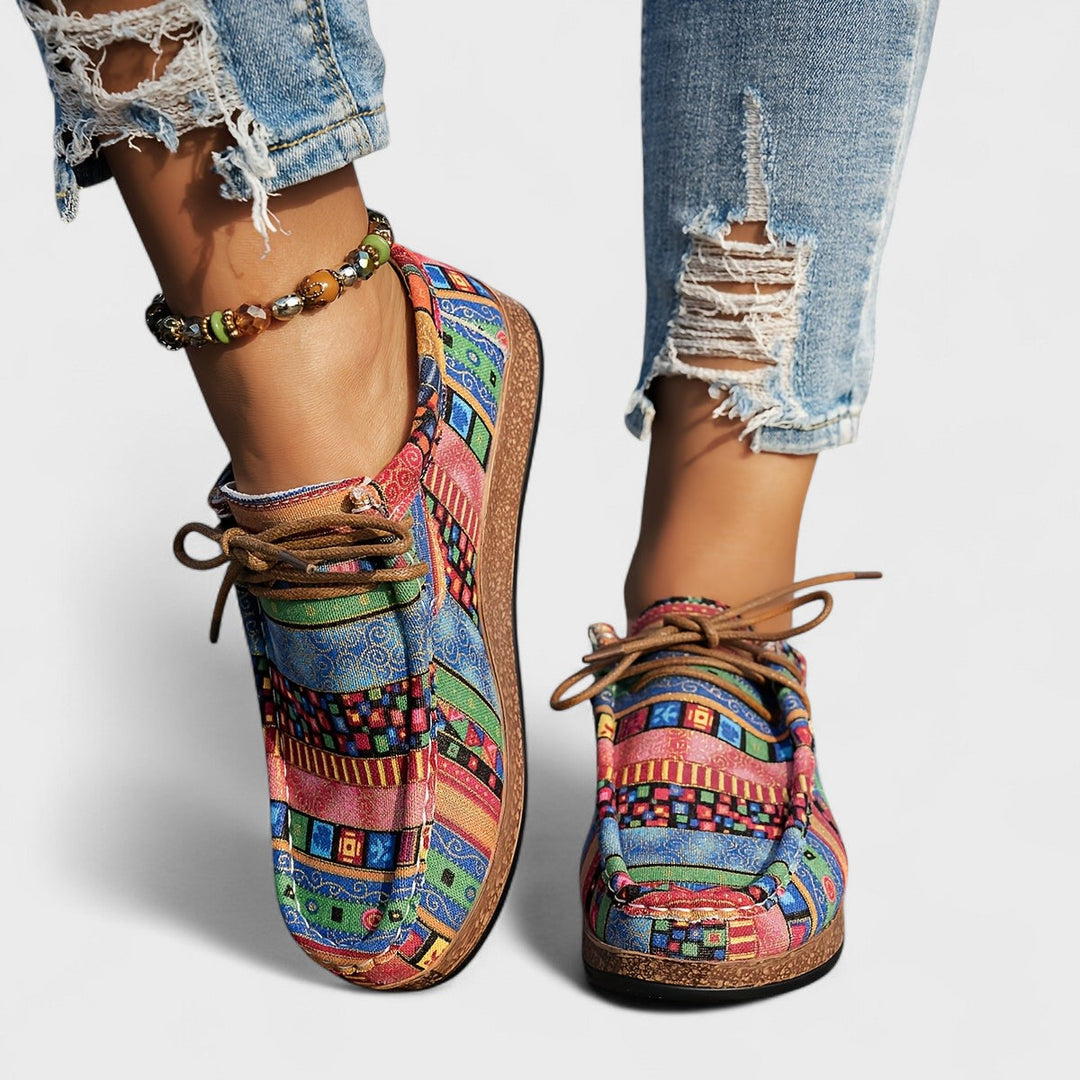 Lene | Dame Sneakers Med Snørebånd Og Patchwork Design