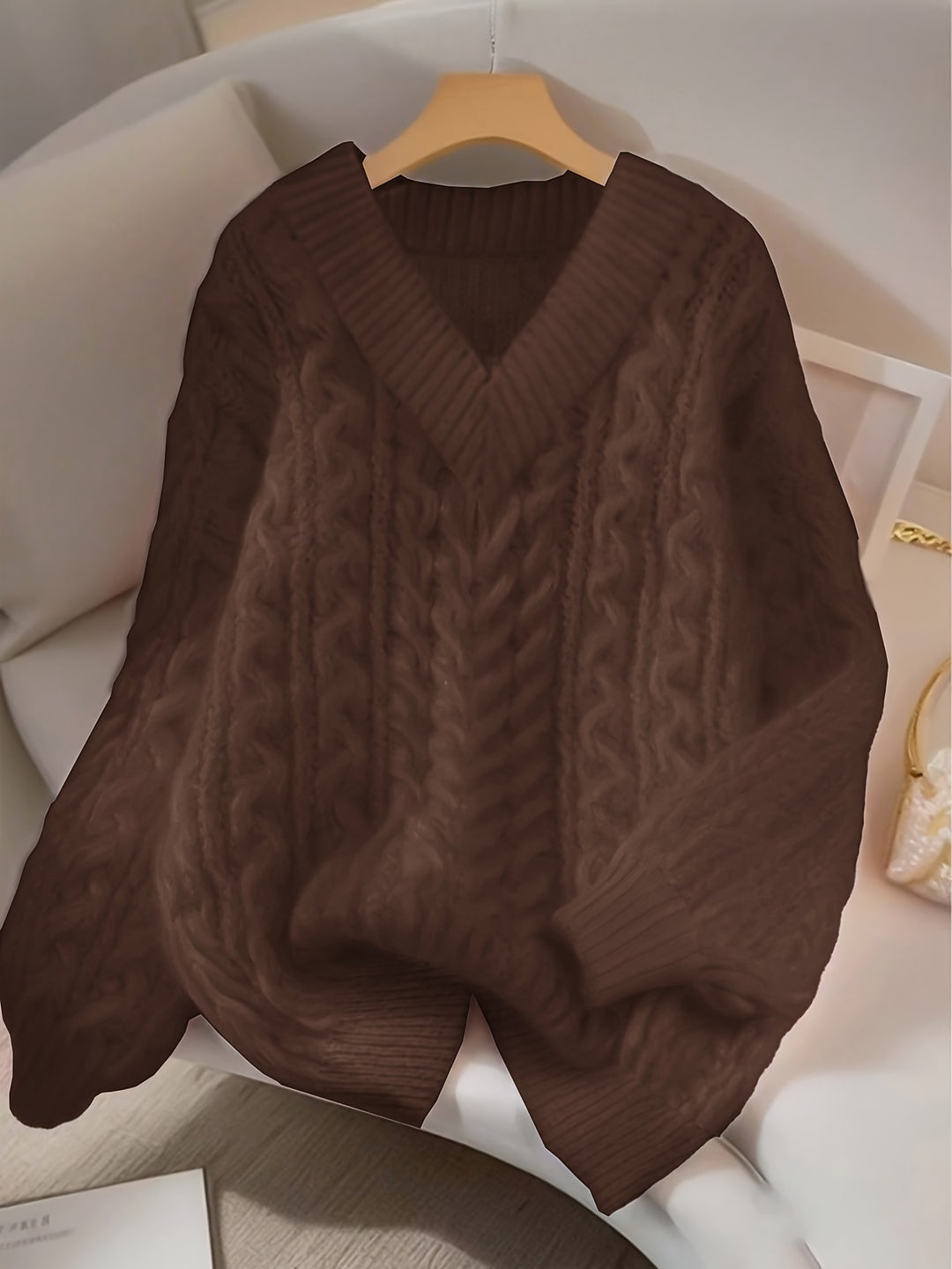 Maja | Dame Løs Cable Knit Sweater Med V-hals