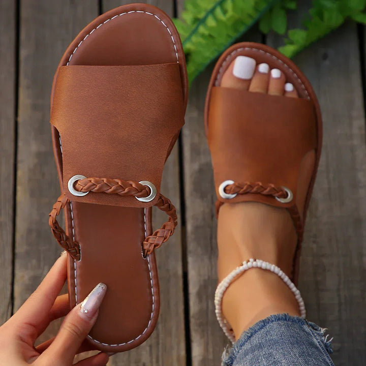 Vibeke | Dame Boho Sandaler Med Bred Rem Og Flettet Detalje