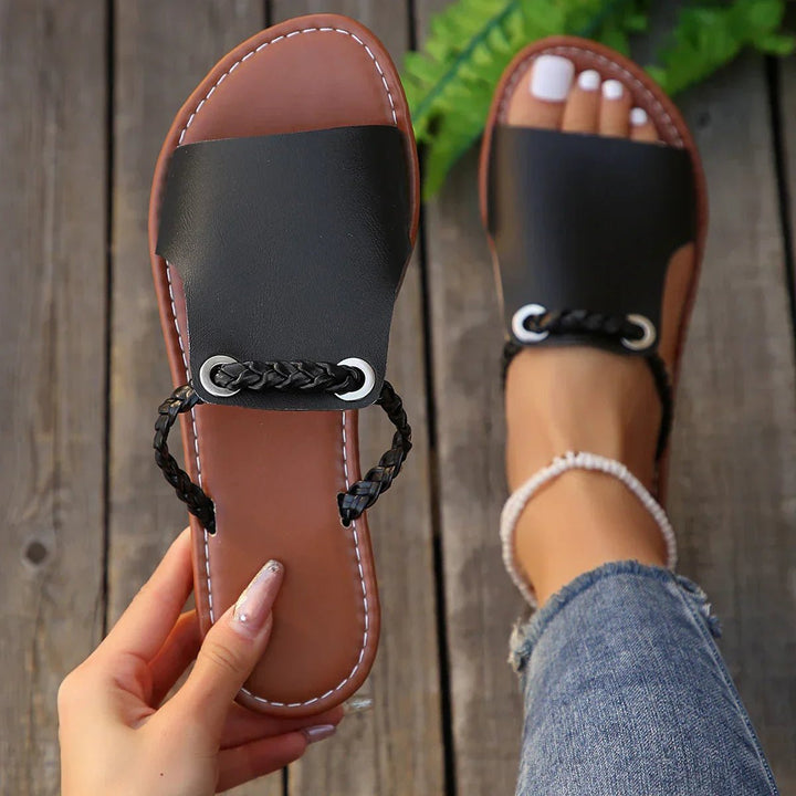 Vibeke | Dame Boho Sandaler Med Bred Rem Og Flettet Detalje