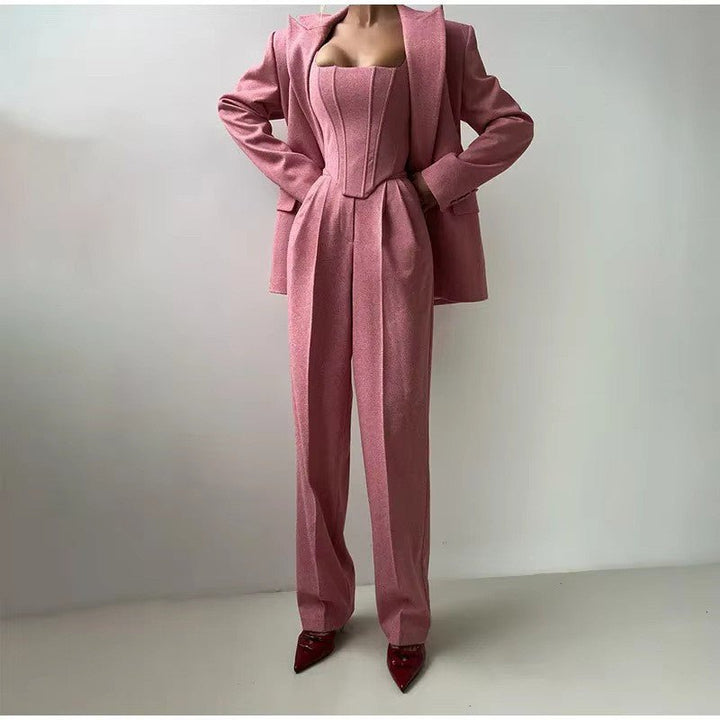Ida | Dame Tredelt Habit Sæt Med Korsettop Tailored Blazer Og Wide Leg Bukser
