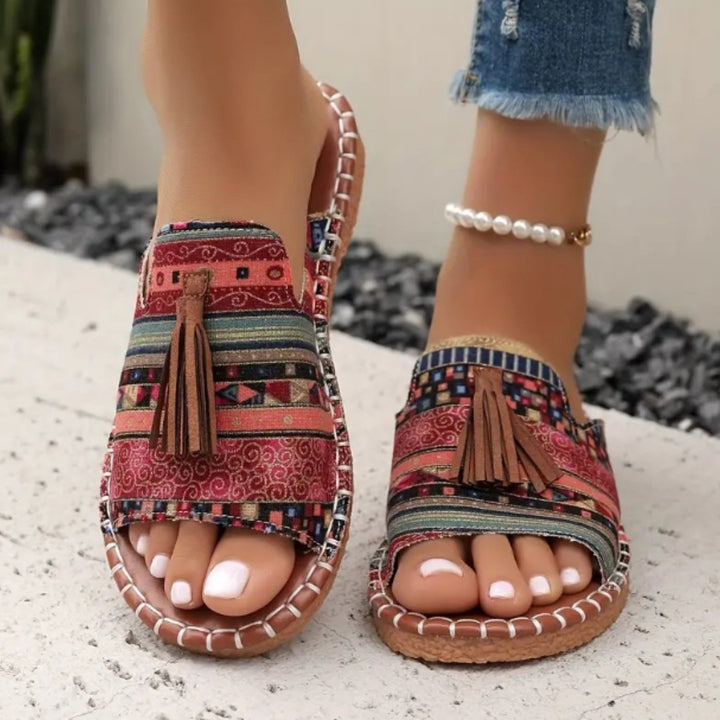 Maja | Dame Ortopædiske Boho Sandaler Med Kvastdetalje Og Slip-On