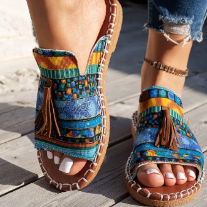 Maja | Dame Ortopædiske Boho Sandaler Med Kvastdetalje Og Slip-On