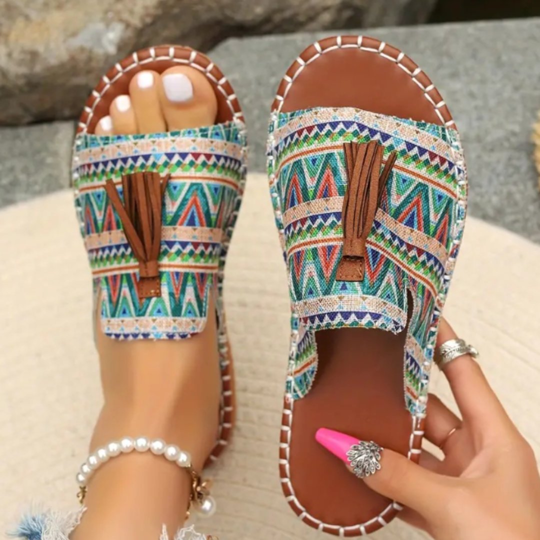 Maja | Dame Ortopædiske Boho Sandaler Med Kvastdetalje Og Slip-On