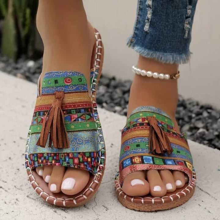 Maja | Dame Ortopædiske Boho Sandaler Med Kvastdetalje Og Slip-On