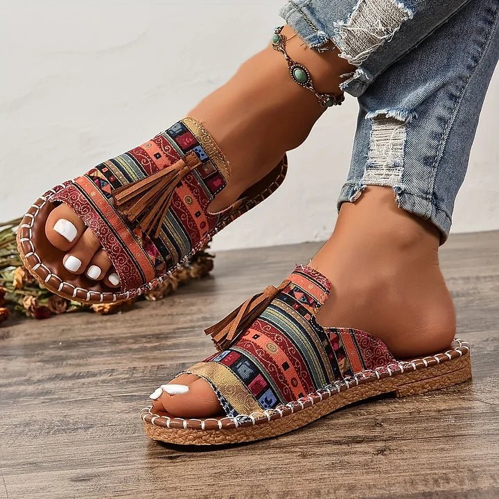 Maja | Dame Ortopædiske Boho Sandaler Med Kvastdetalje Og Slip-On