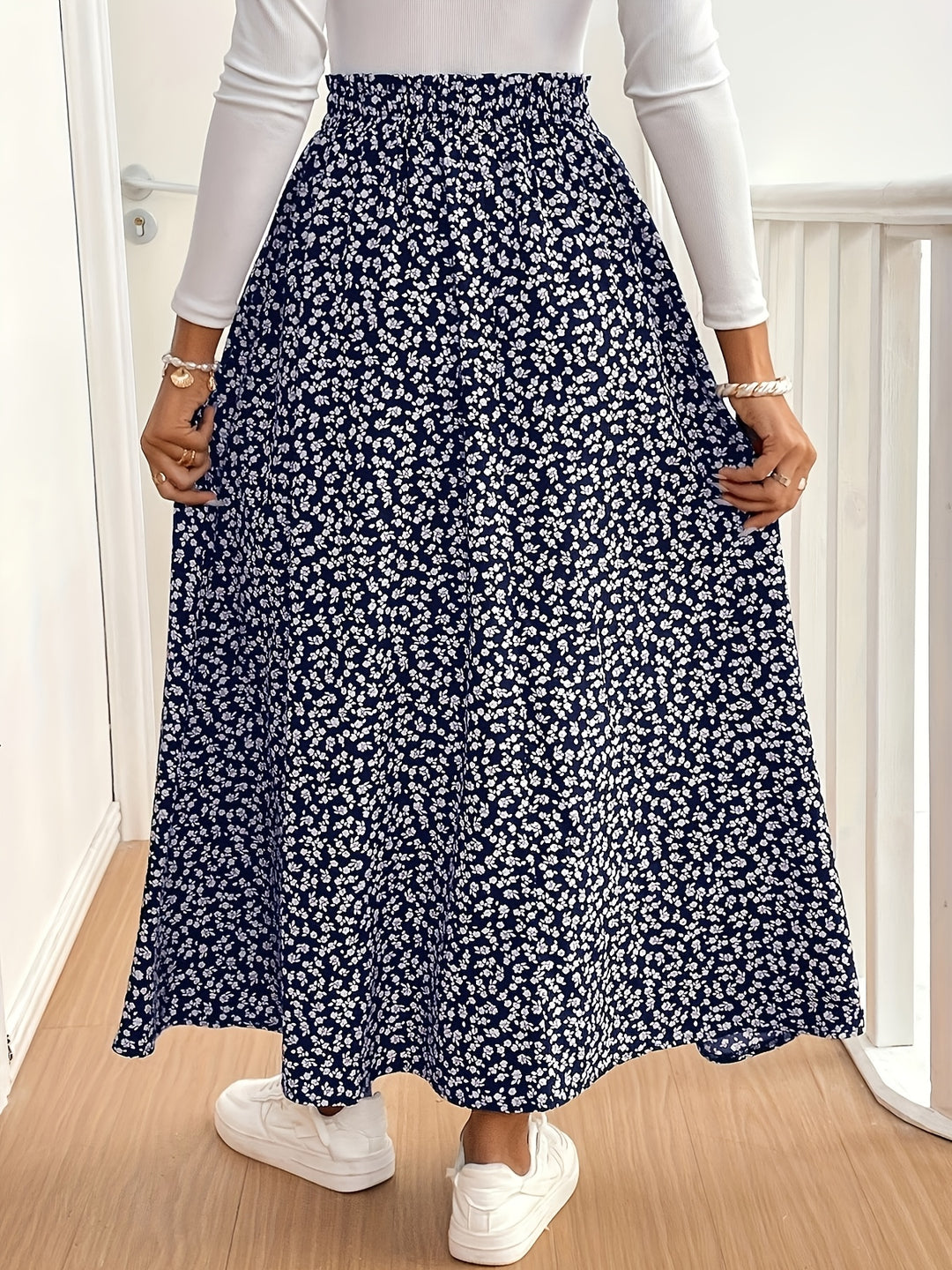 Kirsten | Dame Maxinederdel Med Blomsterprint Og Slids