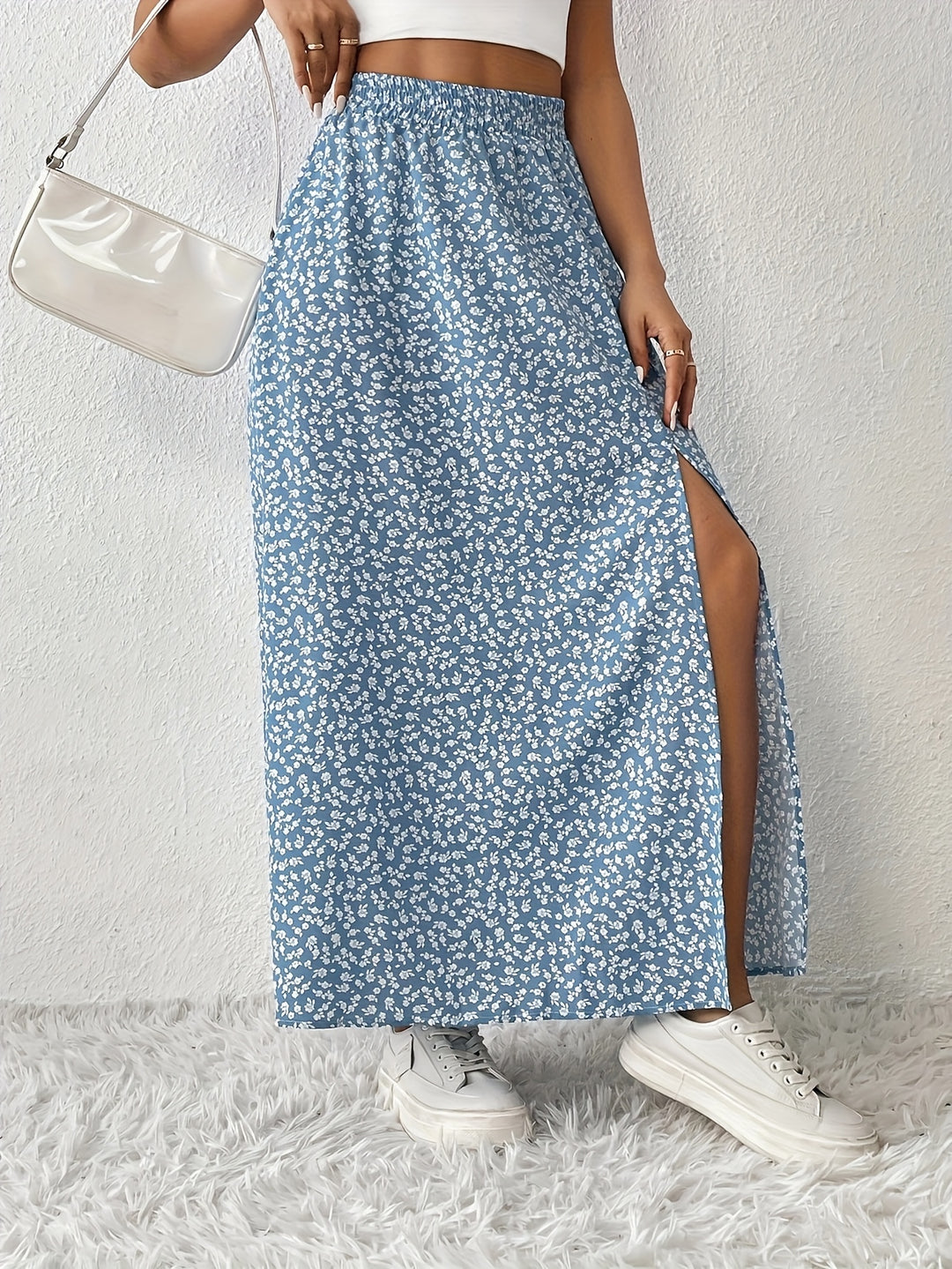 Kirsten | Dame Maxinederdel Med Blomsterprint Og Slids