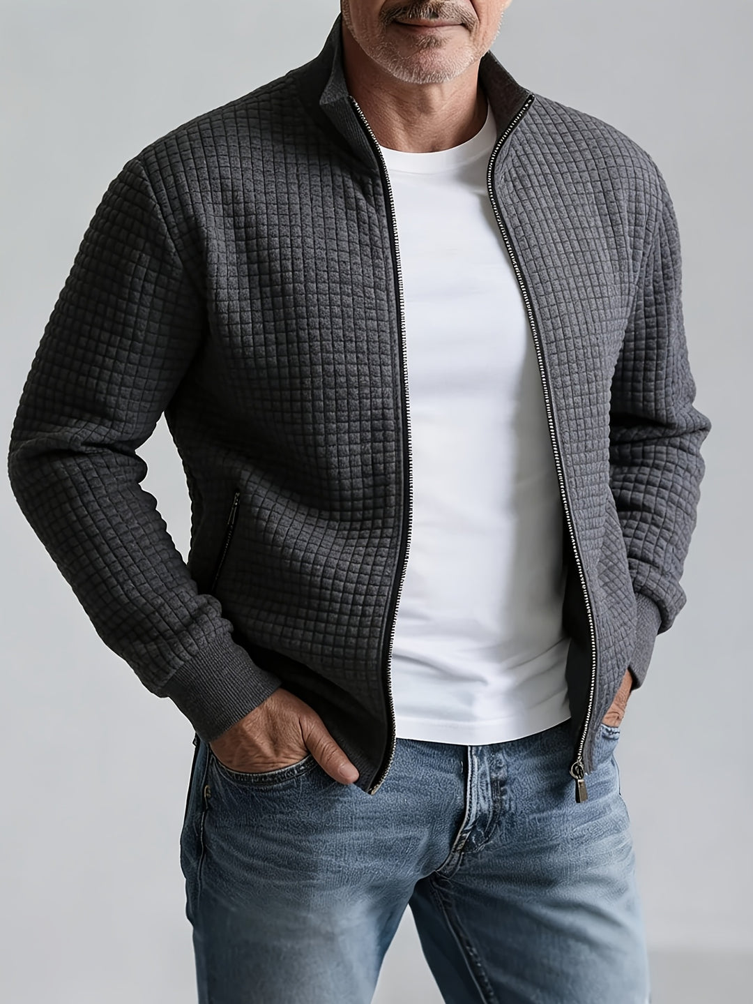 Carsten | Herre Quiltet Zip-Up Jakke Med Stående Krave Og Lynlåslommer