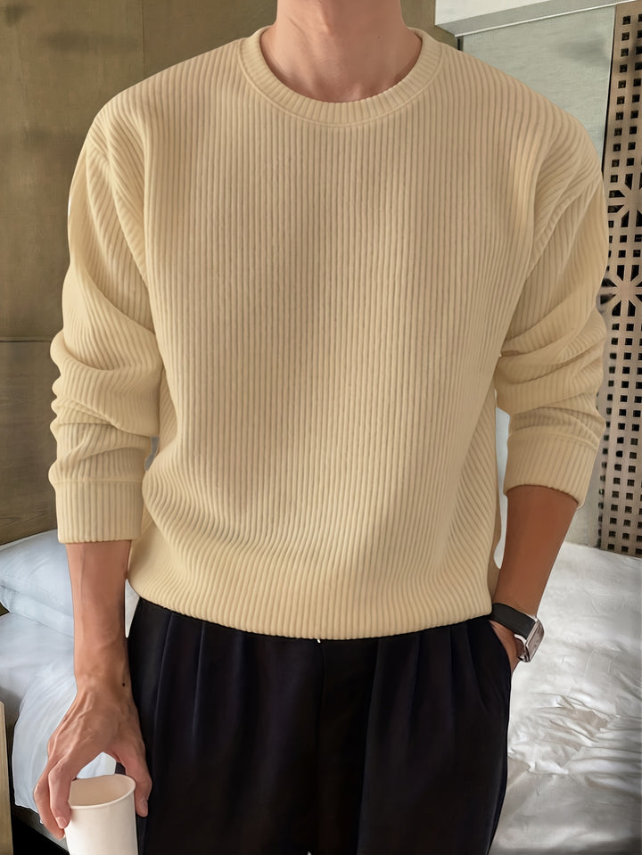 Rasmus | Herre Ribstrikket Crew-Neck Sweater Med Løs Pasform