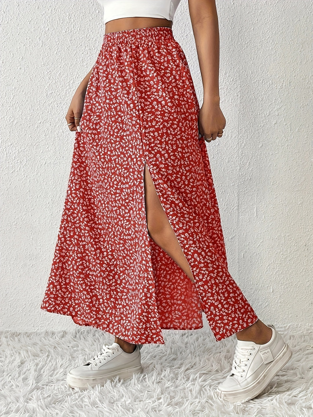 Kirsten | Dame Maxinederdel Med Blomsterprint Og Slids
