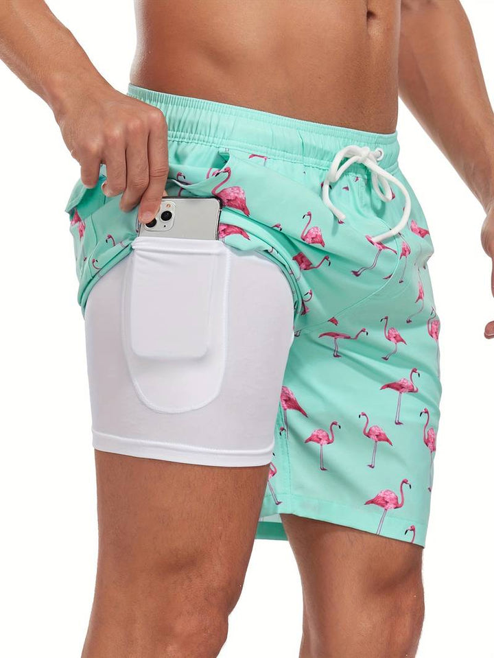 Bjarne | Herre Badeshorts Sommer Print Snøre Elastik Lommer