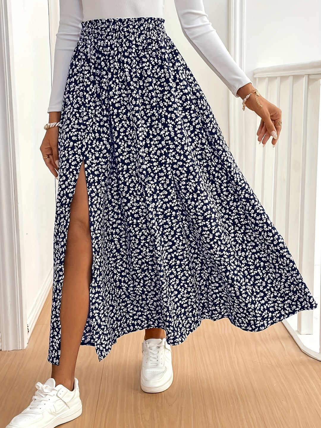 Kirsten | Dame Maxinederdel Med Blomsterprint Og Slids