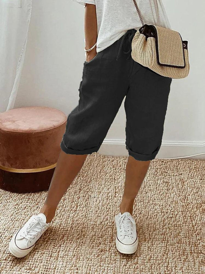 Astrid | Dame Hør Shorts Med Elastisk Snøretalje Og Opsmøgede Ben