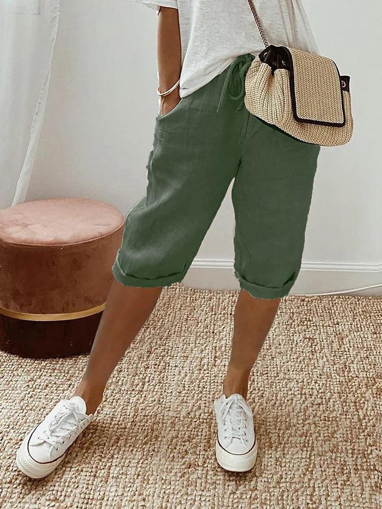 Astrid | Dame Hør Shorts Med Elastisk Snøretalje Og Opsmøgede Ben