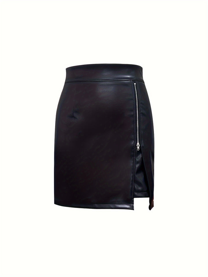 Anja | Dame Leather Miniskirt Med Lynlås Og Asymmetrisk Slids