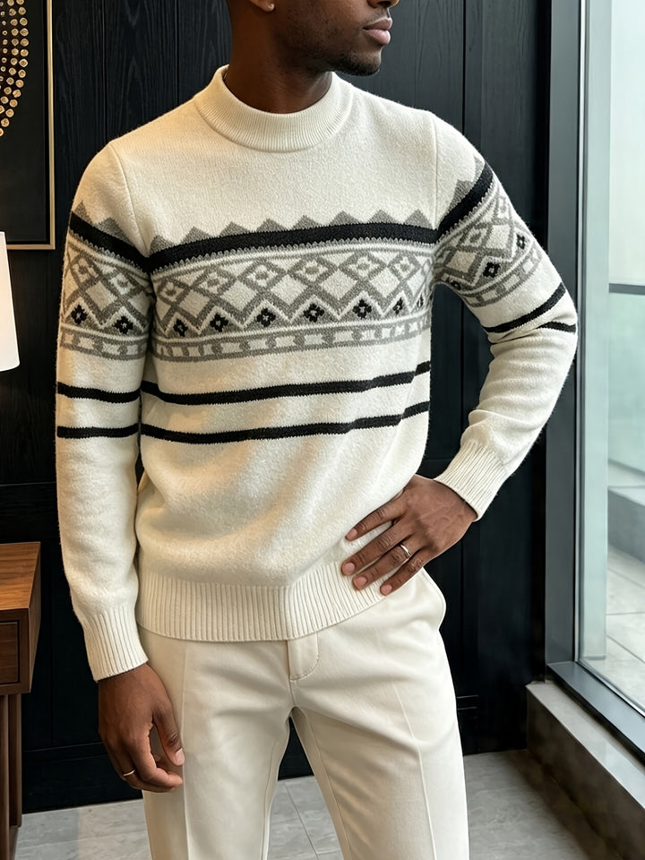 Aksel | Herre Rullekrave Striktrøje Med Fair Isle Jacquardmønster