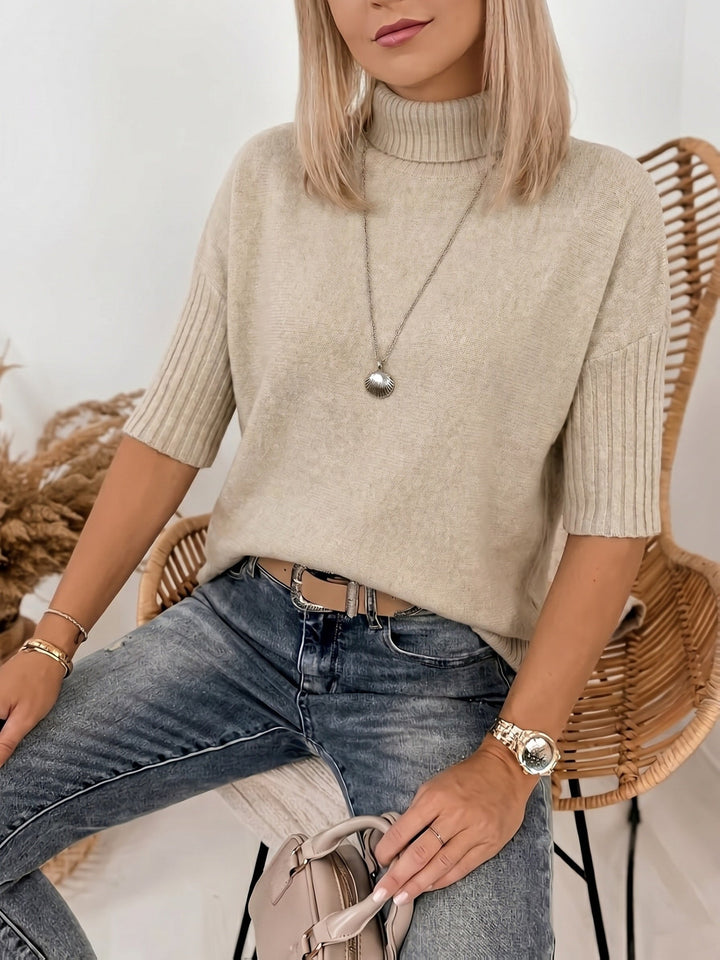 Emilie | Dame Ribstrikket Oversized Sweater Med Rullekrave