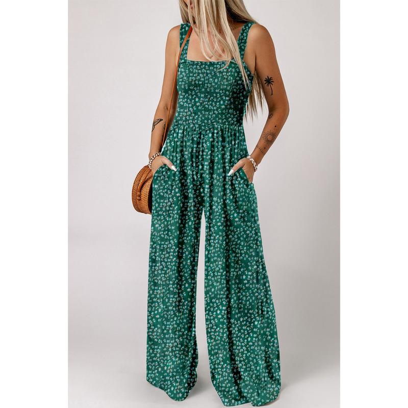 Ella | Dame Jumpsuit Forår Blomstermønster Vide Ben Flydende