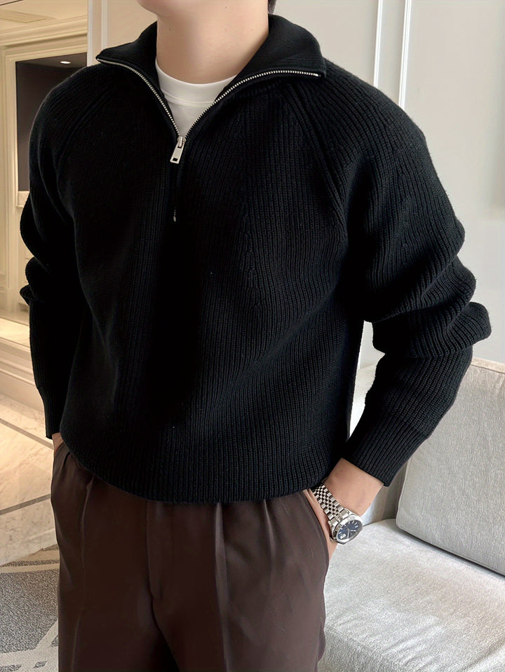 Henrik | Herre Strikket Quarter Zip Sweater Med Raglanærmer