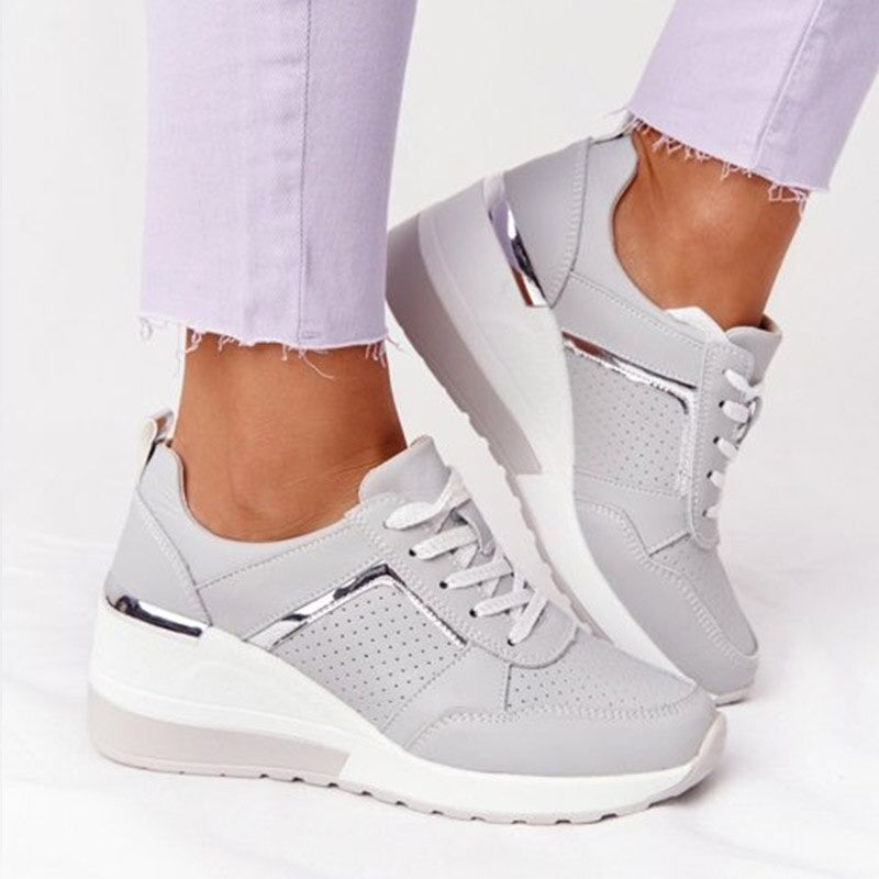 Johanna | Dame Ortopædiske Sneakers Med Snørebånd Og Kilehæl