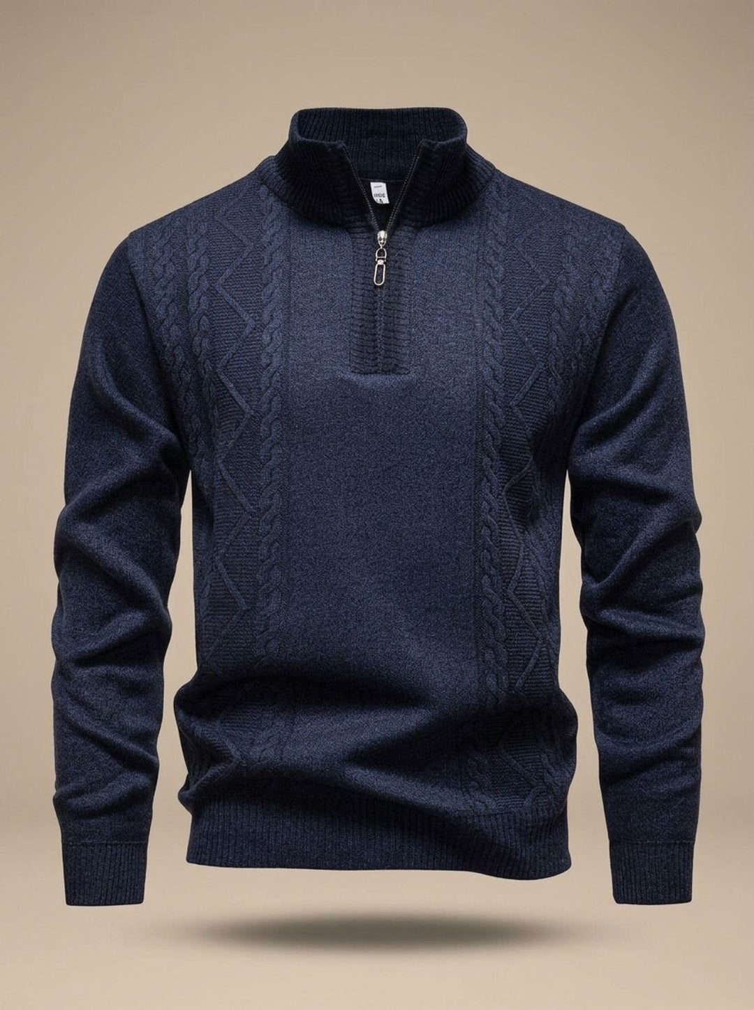 Herren Strickpullover mit Halbzip Stehkragen Zopfmuster