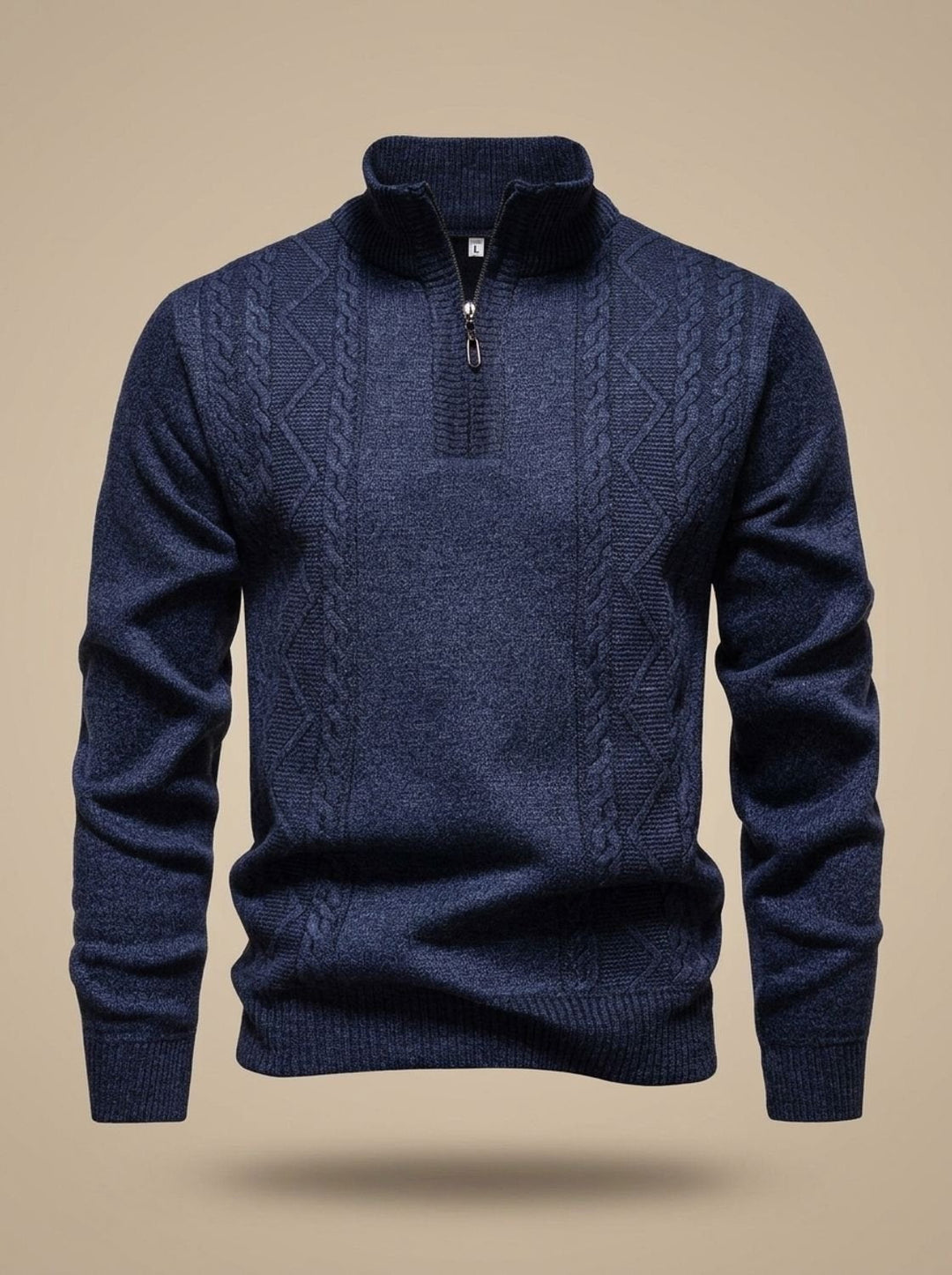 Herren Strickpullover mit Halbzip Stehkragen Zopfmuster - Dunkelgrau