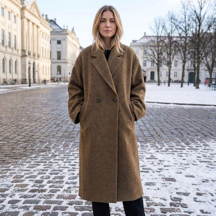 Camilla | Dame Oversized Vinterfrakke Med Reverskrave Og Dobbeltradet Knaplukning