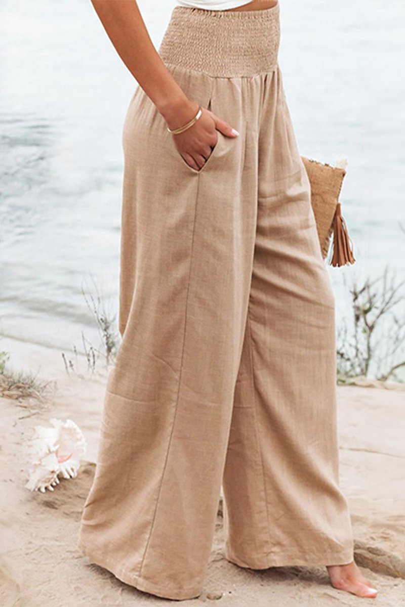 Dorthe | Dame Hør Bukser Med Høj Smock Talje Og Wide Leg