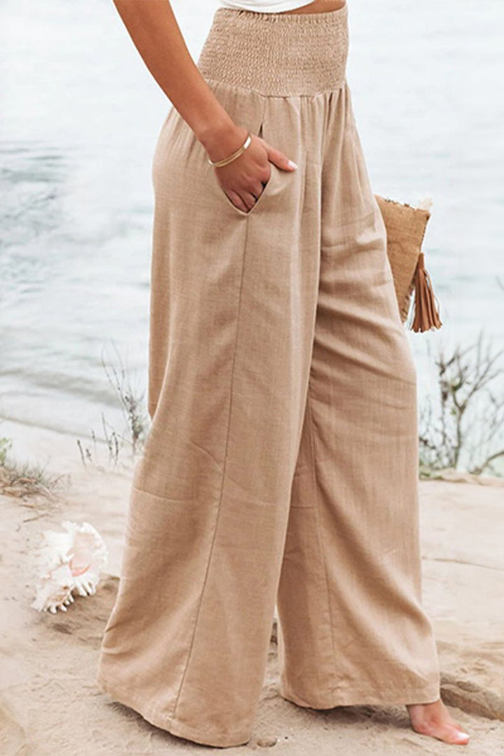 Dorthe | Dame Hør Bukser Med Høj Smock Talje Og Wide Leg