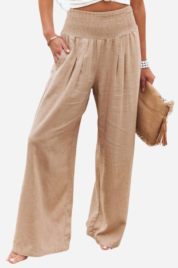 Dorthe | Dame Hør Bukser Med Høj Smock Talje Og Wide Leg