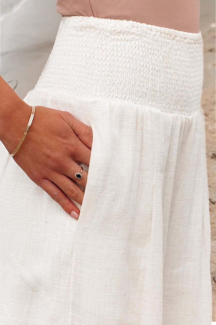 Dorthe | Dame Hør Bukser Med Høj Smock Talje Og Wide Leg