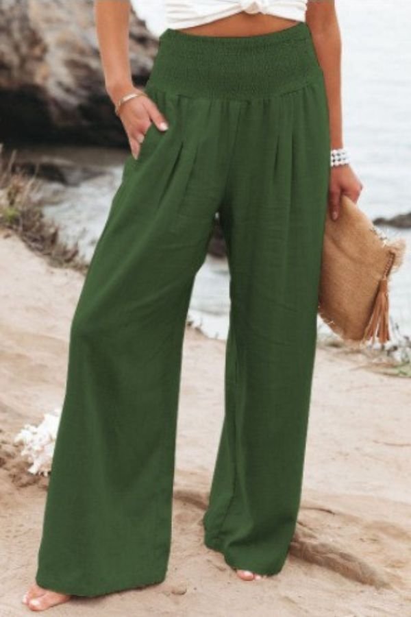 Dorthe | Dame Hør Bukser Med Høj Smock Talje Og Wide Leg