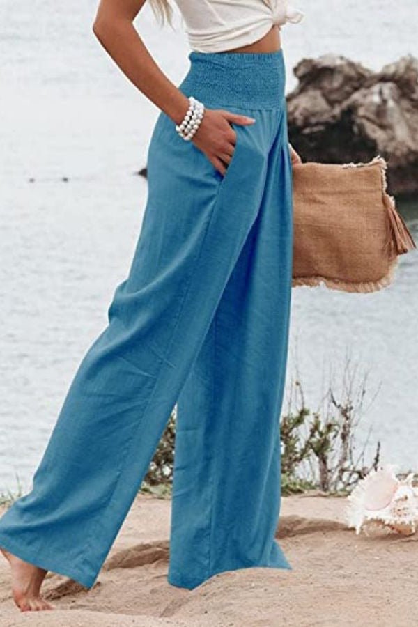 Dorthe | Dame Hør Bukser Med Høj Smock Talje Og Wide Leg