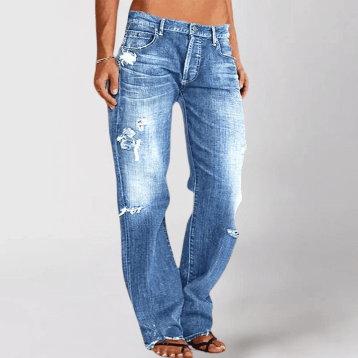 Olivia | Dame Jeans Forår Vide Ben Distressed Slid