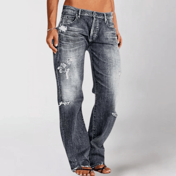 Olivia | Dame Jeans Forår Vide Ben Distressed Slid
