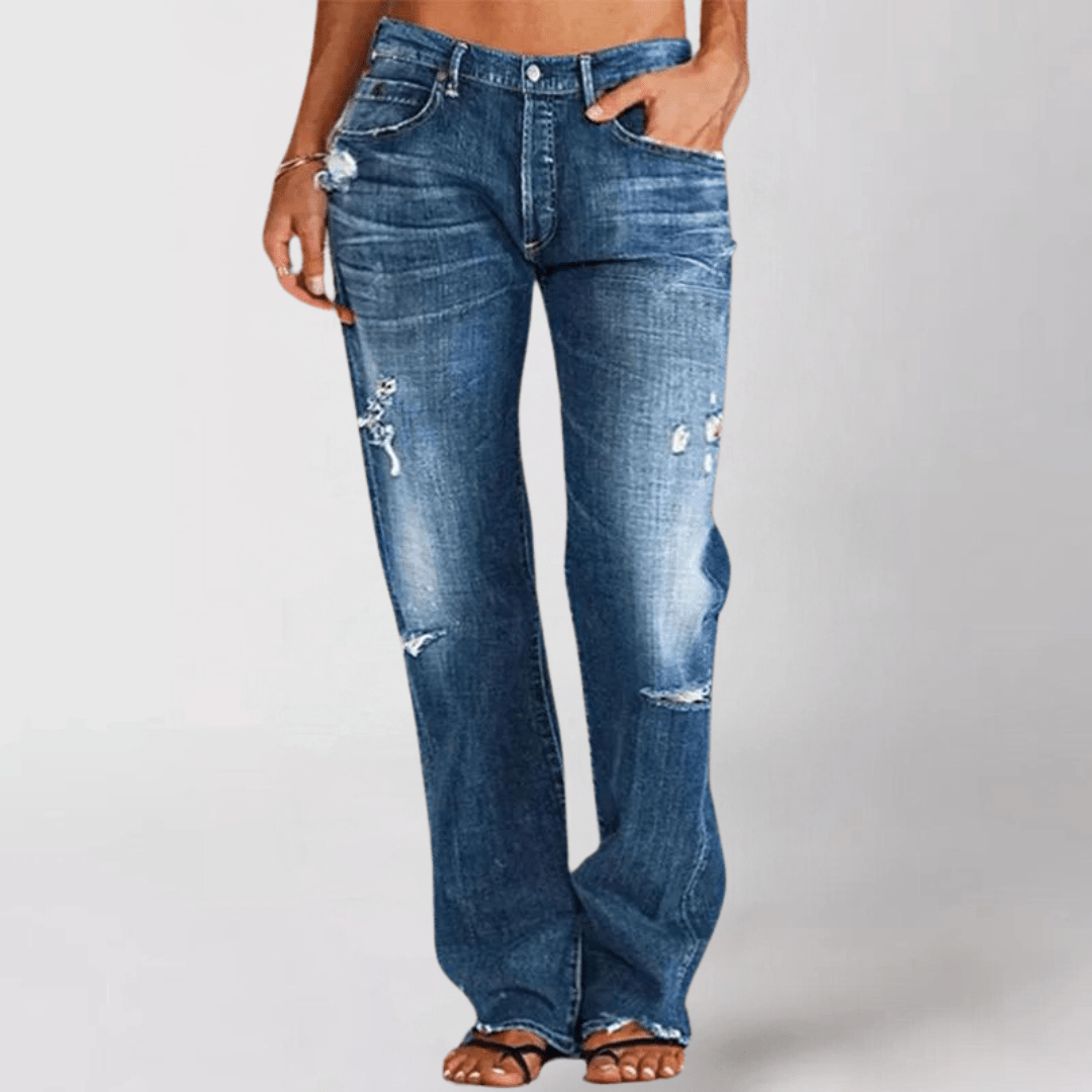 Olivia | Dame Jeans Forår Vide Ben Distressed Slid
