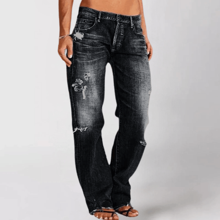Olivia | Dame Jeans Forår Vide Ben Distressed Slid