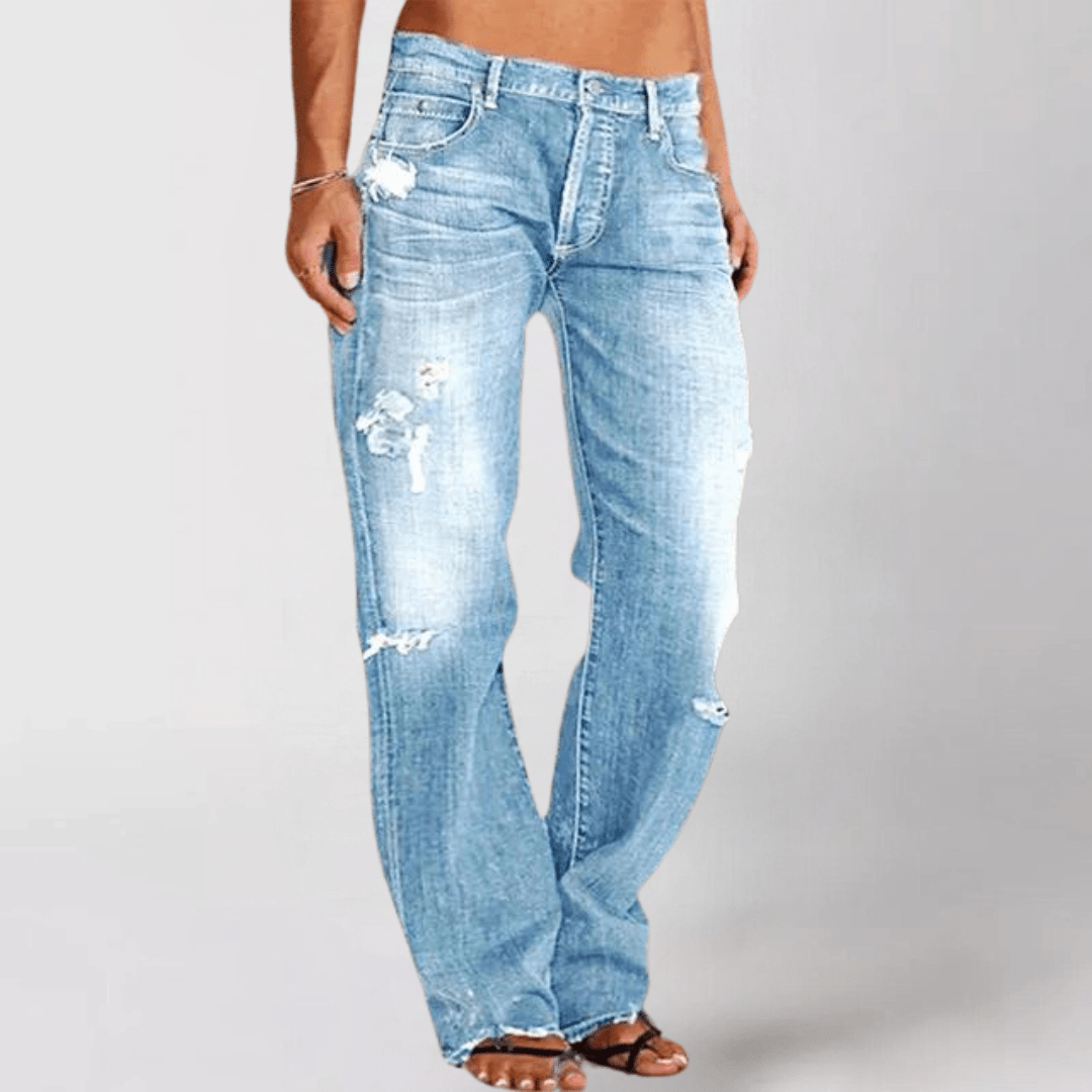 Olivia | Dame Jeans Forår Vide Ben Distressed Slid