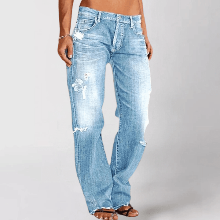Olivia | Dame Jeans Forår Vide Ben Distressed Slid