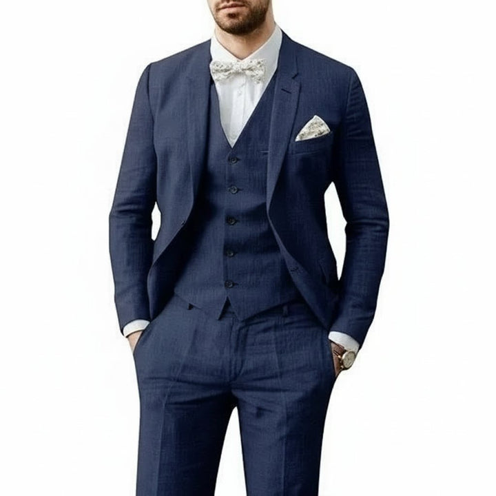 Men's 3-Piece Linen Suit Tailored Fit Wedding - Marineblau