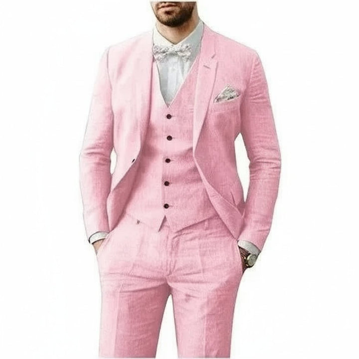 Men's 3-Piece Linen Suit Tailored Fit Wedding - Rosa