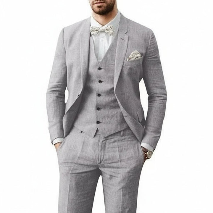 Men's 3-Piece Linen Suit Tailored Fit Wedding - Grau