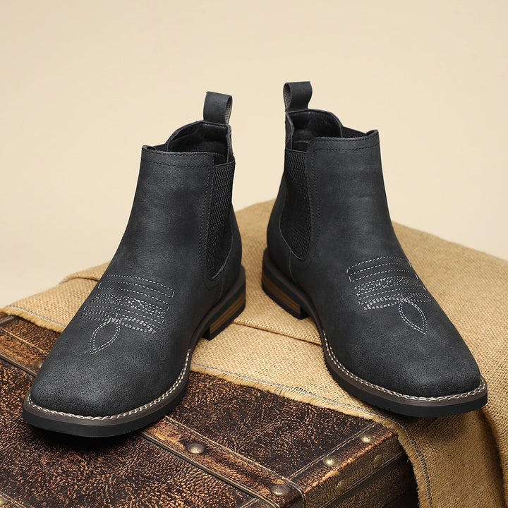 Men's Boots Chelsea Slip-On Western-Stitch Ankle Boots - Midnight Black