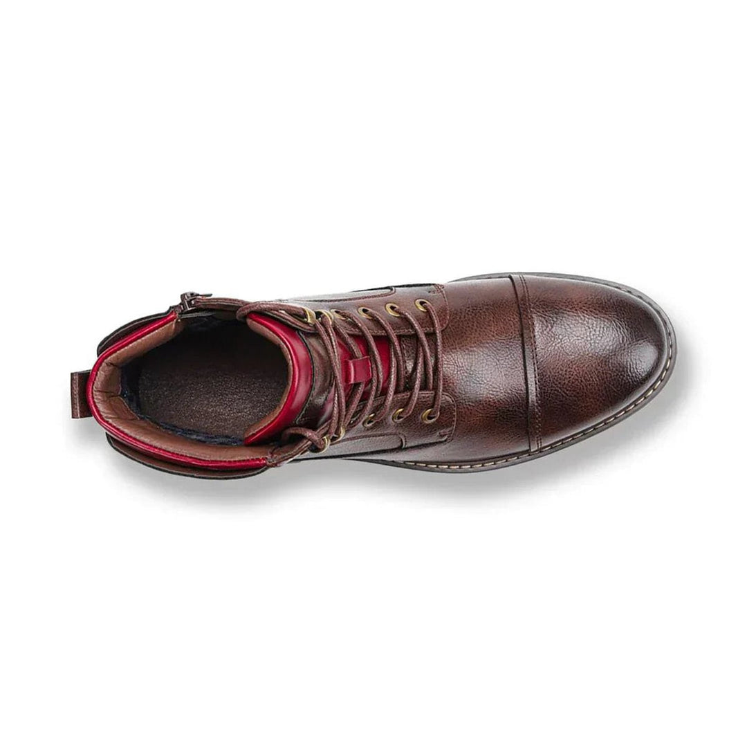 Mens Boots Leather Oxford Cap-Toe Lace-Up Ankle Boots